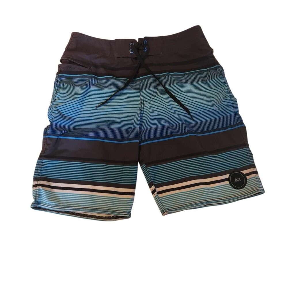 Lost Board Shorts Black Blue Striped Unlined‎ Drawstring Stretch Mens 29x9